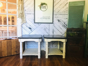 Chunky Farmhouse Cane Bottom End Table Set