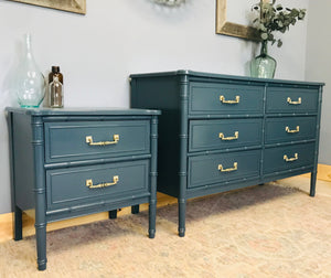 Glam Vintage Bamboo Style Dresser & Single Nightstand