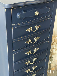 Beautiful Navy Blue French Provincial Lingerie Chest