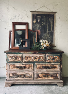 Unique Boho Distressed Long Dresser