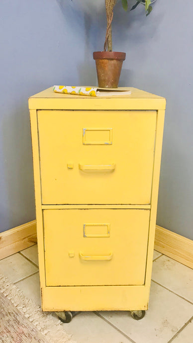 Awesome Yellow Metal Vintage Rolling File Cabinet