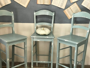 Three Coastal Blue Bar Height Stools