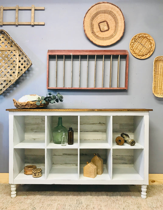 Beautiful Farmhouse Cubby TV Stand or Entryway Table