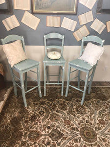 Three Coastal Blue Bar Height Stools