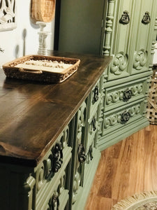 Amazing Sage Green Armoire and Long Dresser Set