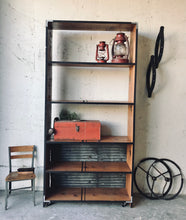 Load image into Gallery viewer, Industrial Farmhouse Rolling Bookshelf