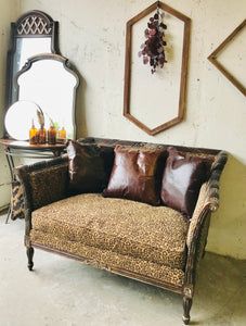 Amazing Wood Frame Leopard Loveseat & Pillows