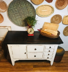 Amazing Antique Rolling Kitchen Island or Buffet Table