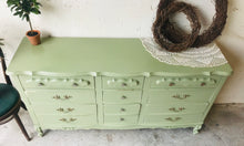 Load image into Gallery viewer, Pretty Vintage Sage French Provincial Long Dresser