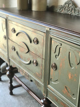 Load image into Gallery viewer, Stunning Distressed Vintage Jacobean Buffet Cabinet