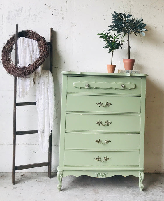 Pretty Vintage Sage Green Chest of Drawers