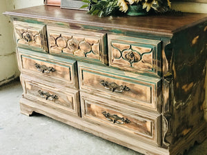 Unique Boho Distressed Long Dresser