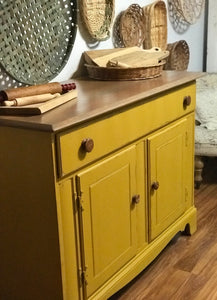 Adorable Primitive Mustard Buffet Cabinet