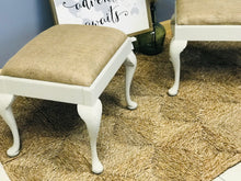 Load image into Gallery viewer, Charming Burlap Queen Anne Footstool Set (2)