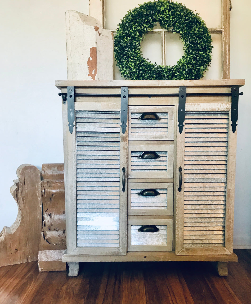 Perfect Rustic Galvanized Barn Door Cabinet