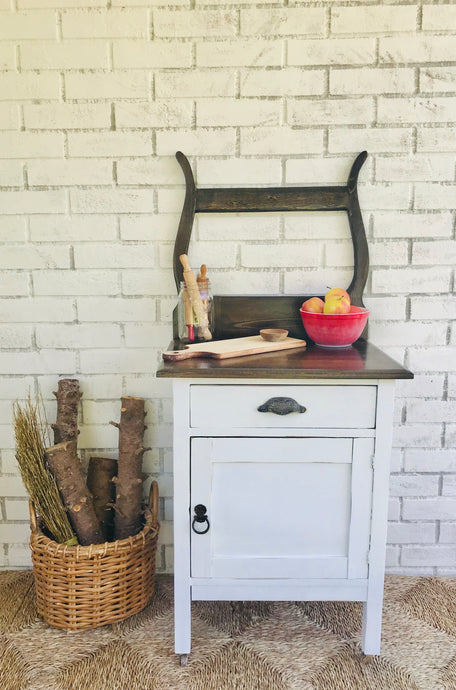 Farmhouse Antique Rolling Washstand Cabinet