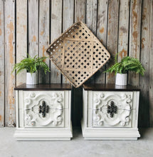 Load image into Gallery viewer, Ornate Vintage Farmhouse Nightstand or End Table Set