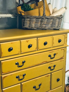 Solid Mustard Yellow Tallboy Chest of Drawers