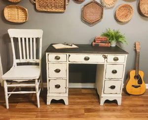 Pretty Vintage Wood Desk & Chair