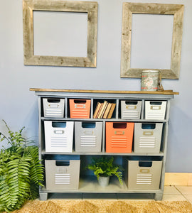 Awesome Industrial Cubby Shelf with Metal Bins