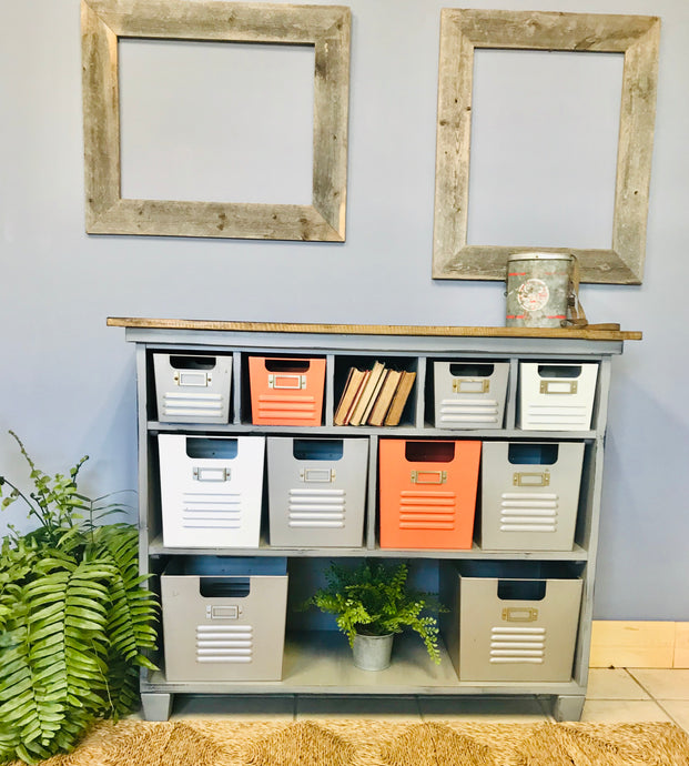 Awesome Industrial Cubby Shelf with Metal Bins