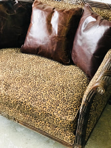 Amazing Wood Frame Leopard Loveseat & Pillows