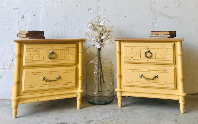 Vintage Faux Bamboo Nightstand or End Table Set