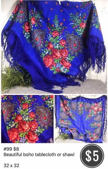 Pretty Boho Floral Shawl or Tablecloth