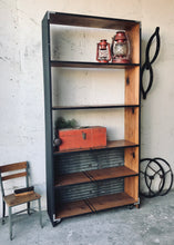 Load image into Gallery viewer, Industrial Farmhouse Rolling Bookshelf