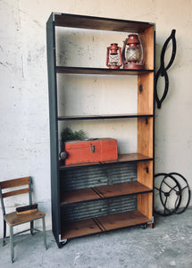 Industrial Farmhouse Rolling Bookshelf