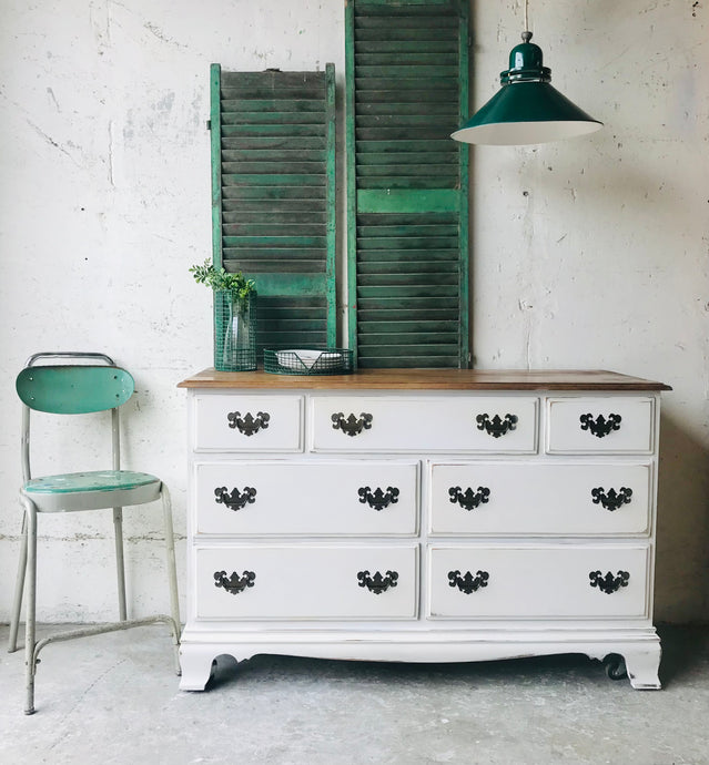 Pretty Farmhouse Vintage Long Dresser or Buffet
