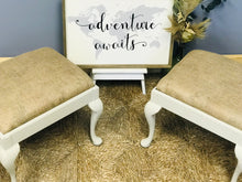 Load image into Gallery viewer, Charming Burlap Queen Anne Footstool Set (2)