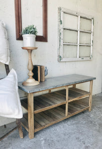 Petite Farmhouse Wood Coffee Table w/Galvanized Top